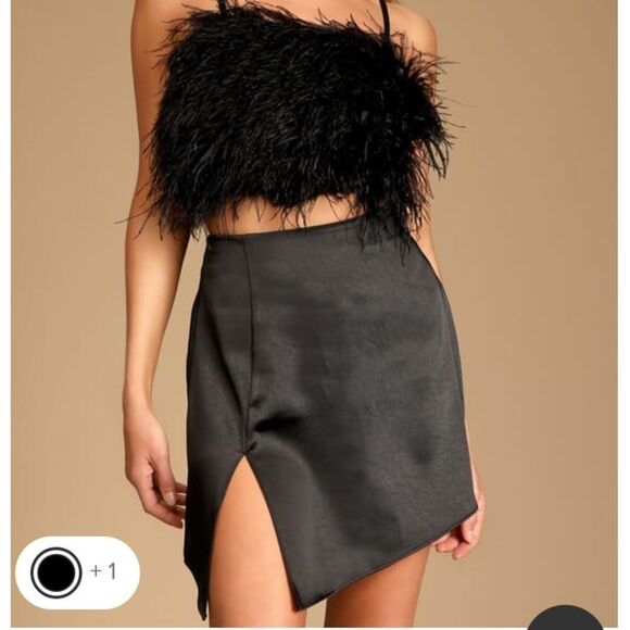 BLACK SATIN MINI SKIRT - Picture 1 of 5